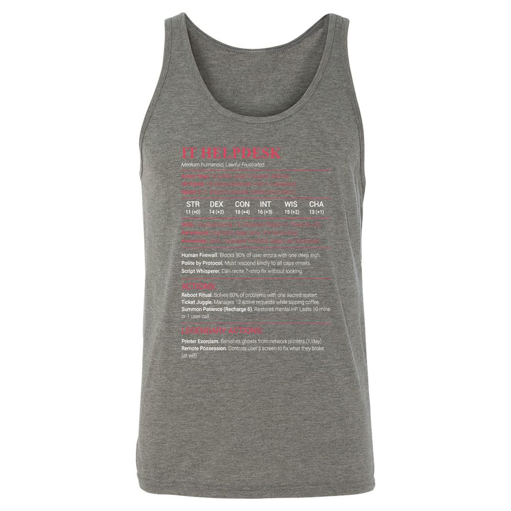 IT Helpdesk Unisex Jersey Tank - Grey Triblend - 8