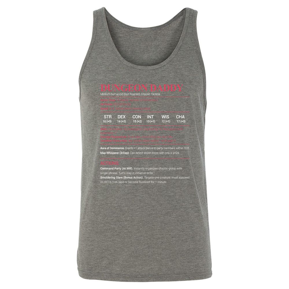 Dungeon Daddy Stats Unisex Jersey Tank - Grey Triblend - 8