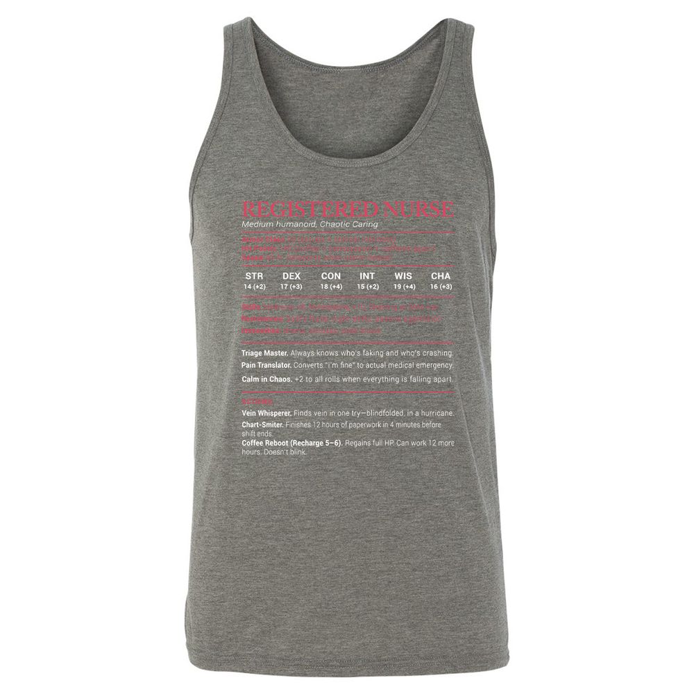 Registered Nurse Stats Unisex Jersey Tank - Grey Triblend - 8