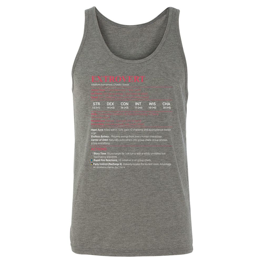Extrovert Stats Unisex Jersey Tank - Grey Triblend - 8