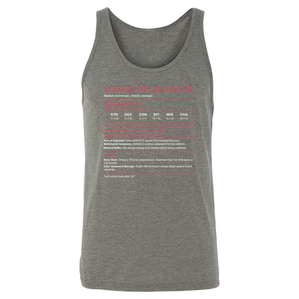 Marketing Manager Stats Unisex Jersey Tank - Grey Triblend - 8