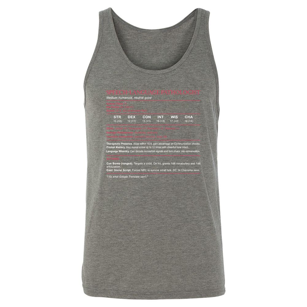 Speech Language Pathologist Stats Unisex Jersey Tank - Grey Triblend - 8