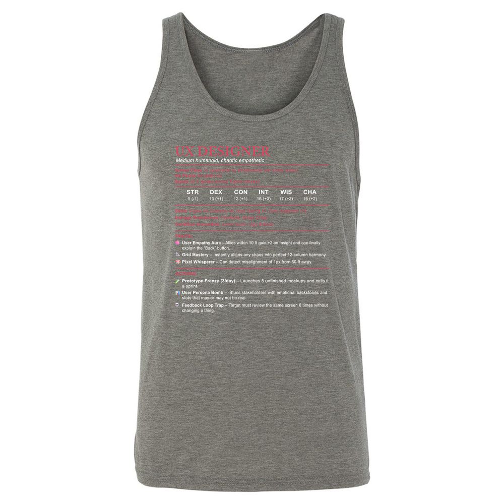 UX Designer Stats Unisex Jersey Tank - Grey Triblend - 8