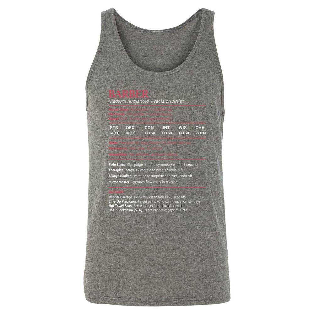Barber Stats Unisex Jersey Tank - Grey Triblend - 8