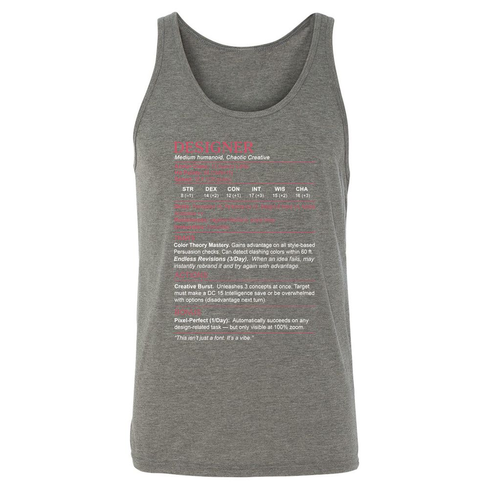 Designer Stats Unisex Jersey Tank - Grey Triblend - 8