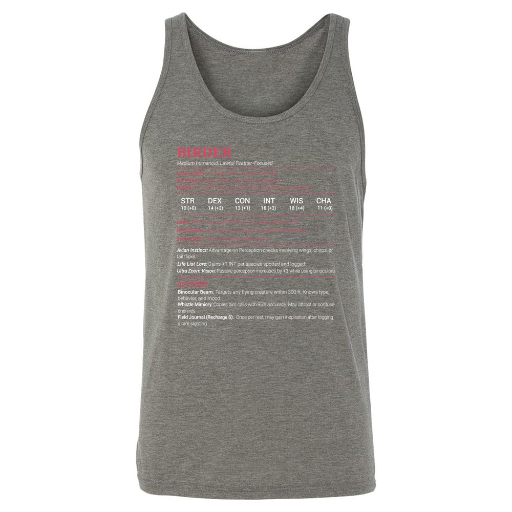 Birder Stats Unisex Jersey Tank - Grey Triblend - 8