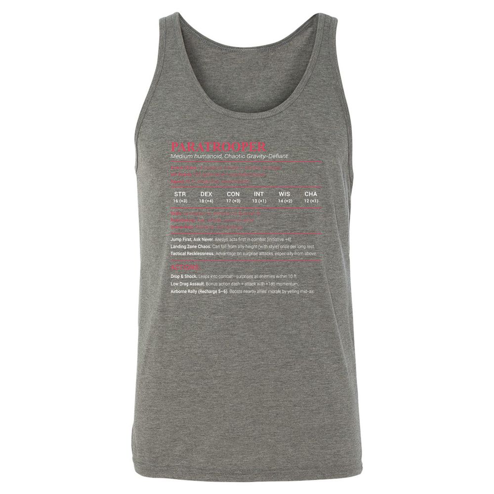 Paratrooper Stats Unisex Jersey Tank - Grey Triblend - 8