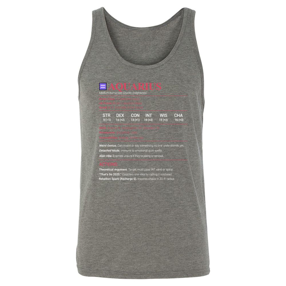Aquarius Stats Unisex Jersey Tank - Grey Triblend - 8