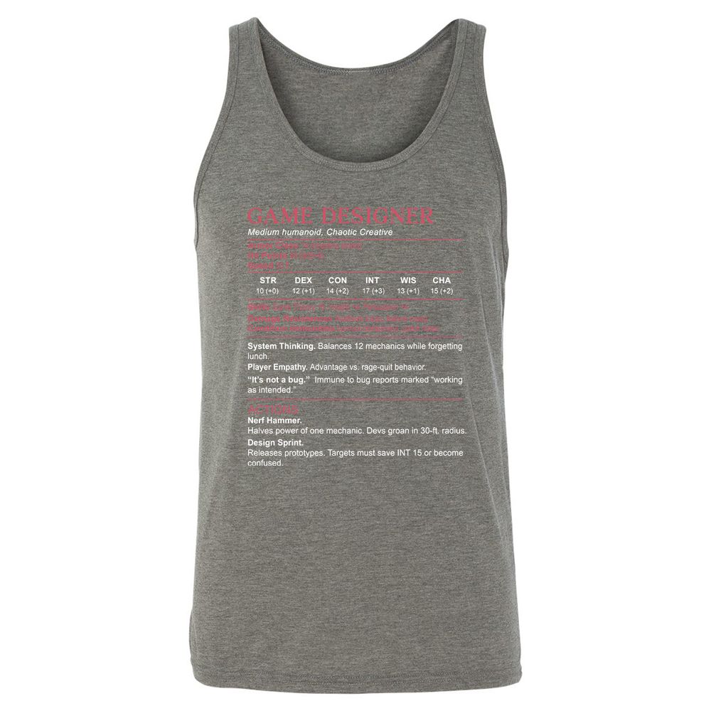 Game Designer Stats Unisex Jersey Tank - Grey Triblend - 8