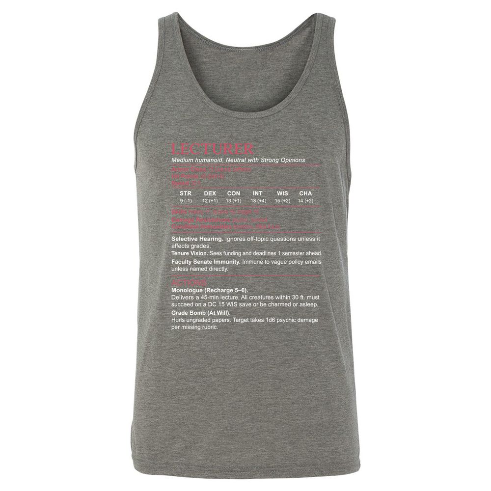 Lecturer Stats Unisex Jersey Tank - Grey Triblend - 8