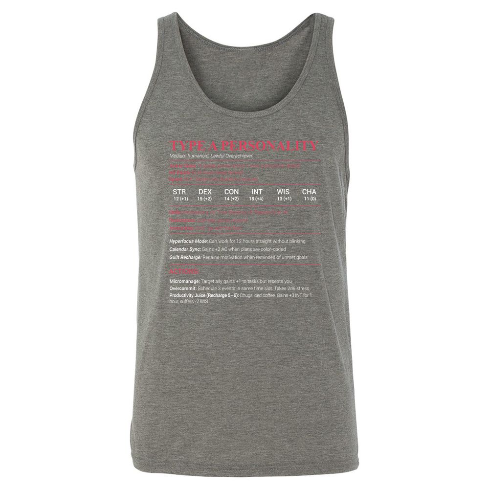 Type A Stats Unisex Jersey Tank - Grey Triblend - 8