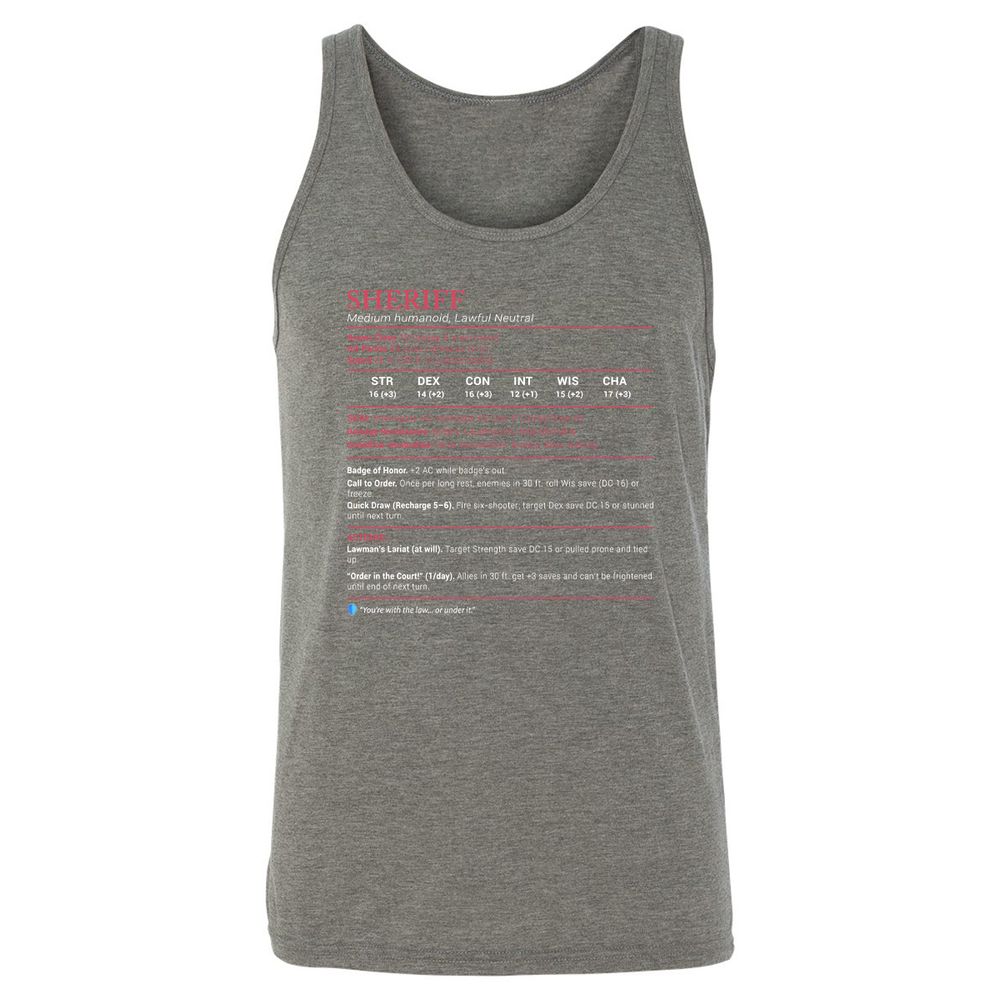 Sheriff Stats Unisex Jersey Tank - Grey Triblend - 8