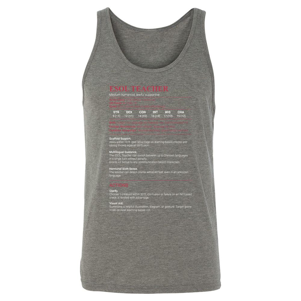 ESOL Teacher Unisex Jersey Tank - Grey Triblend - 8