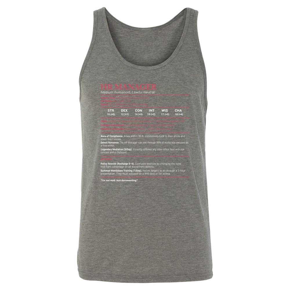 HR Manager Stats Unisex Jersey Tank - Grey Triblend - 8