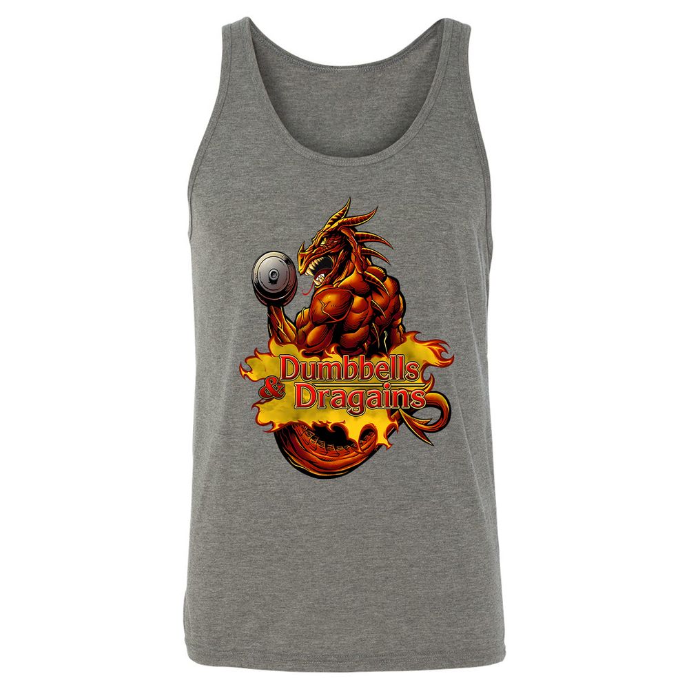 Dumbbells & Dragains Unisex Jersey Tank - Grey Triblend - 8