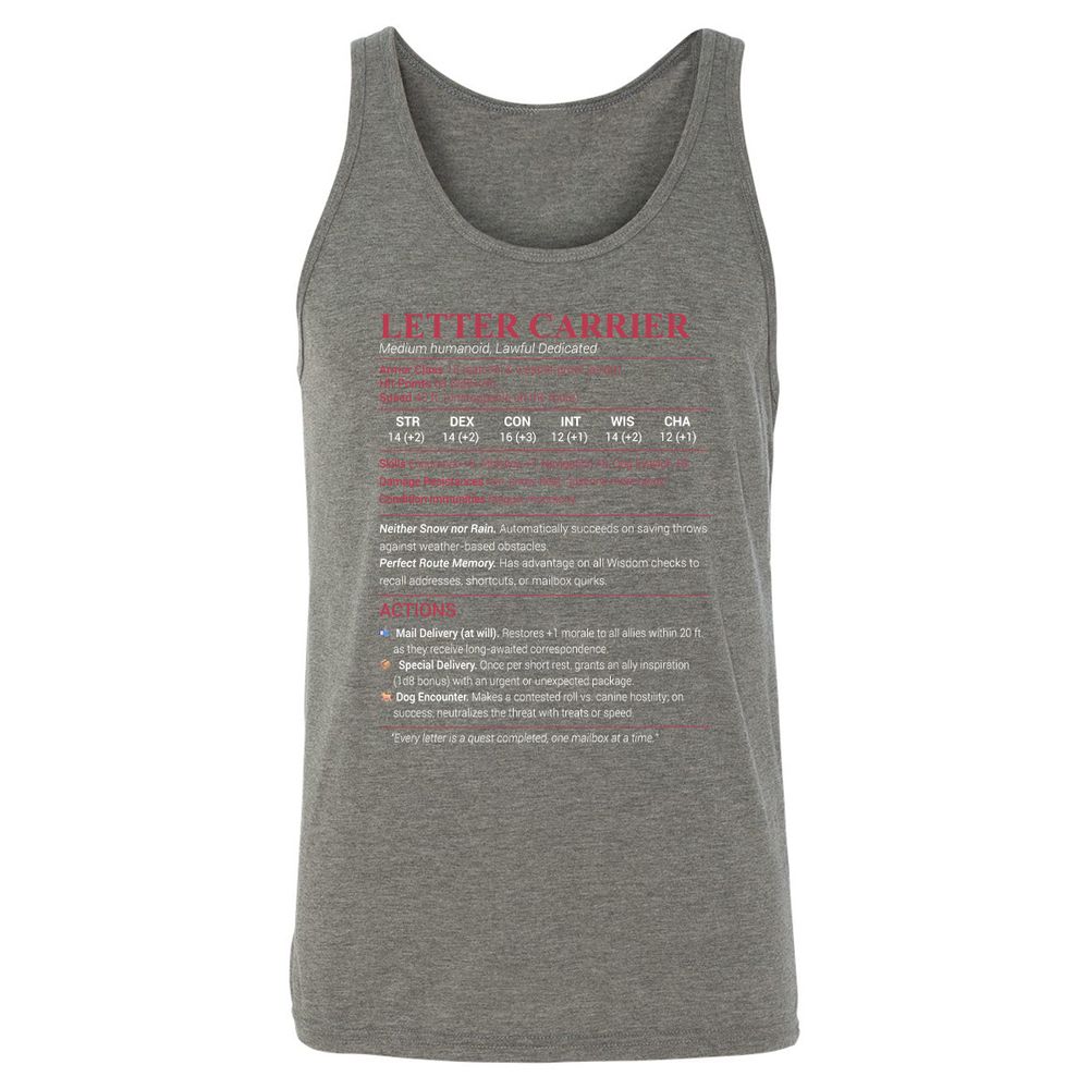 Letter Carrier Unisex Jersey Tank - Grey Triblend - 8