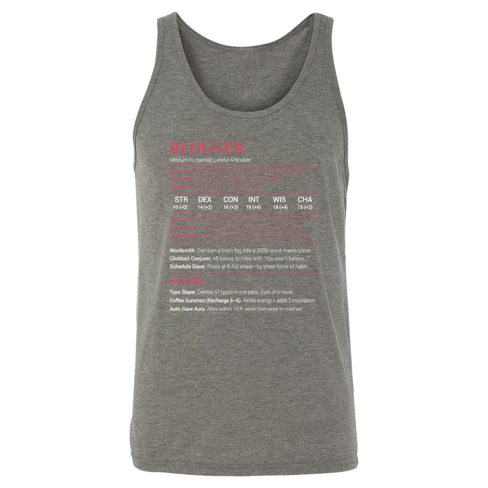 Blogger Unisex Jersey Tank - Grey Triblend - 8