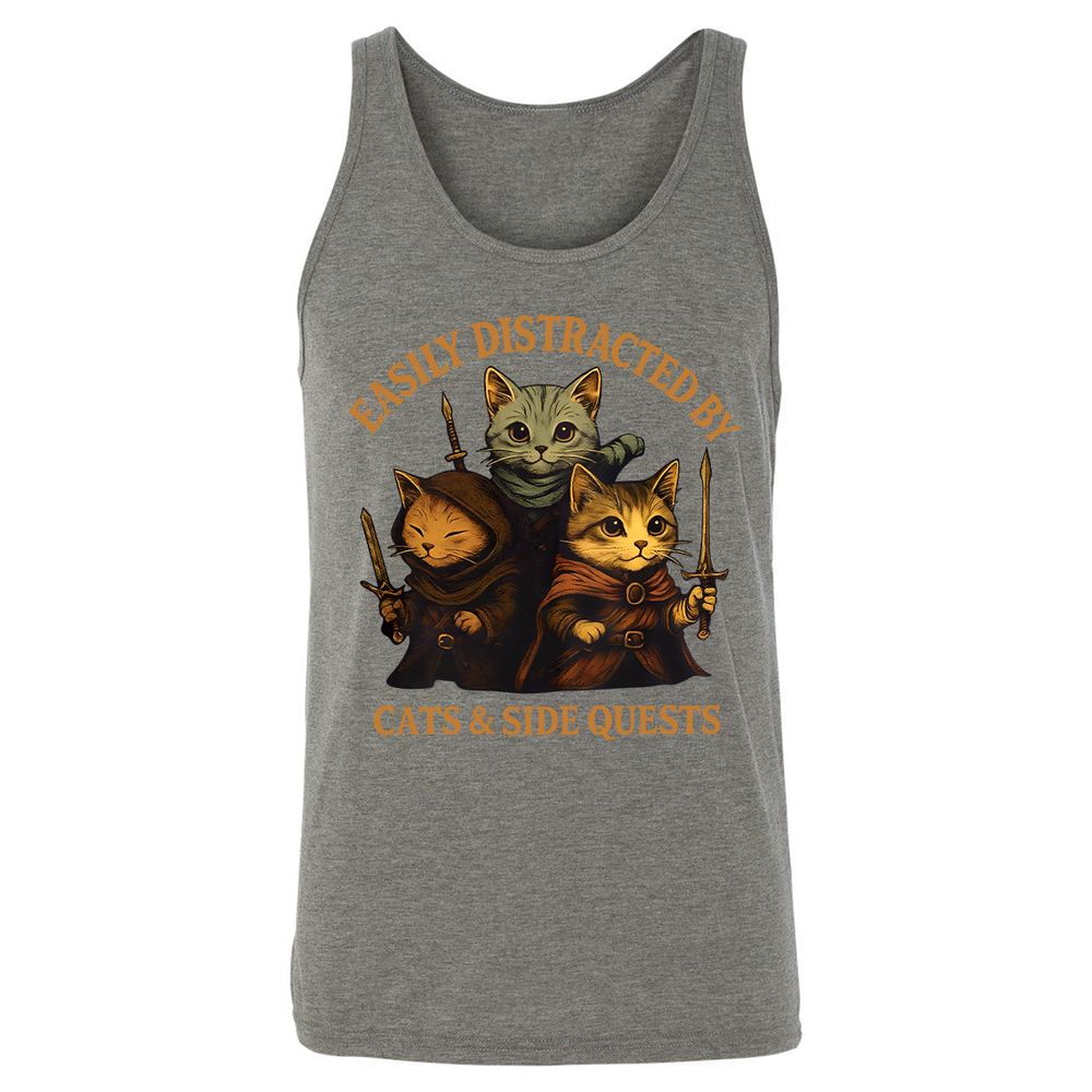 Easily Distracted By Cats & Side Quests Unisex Jersey Tank - Grey Triblend - 8