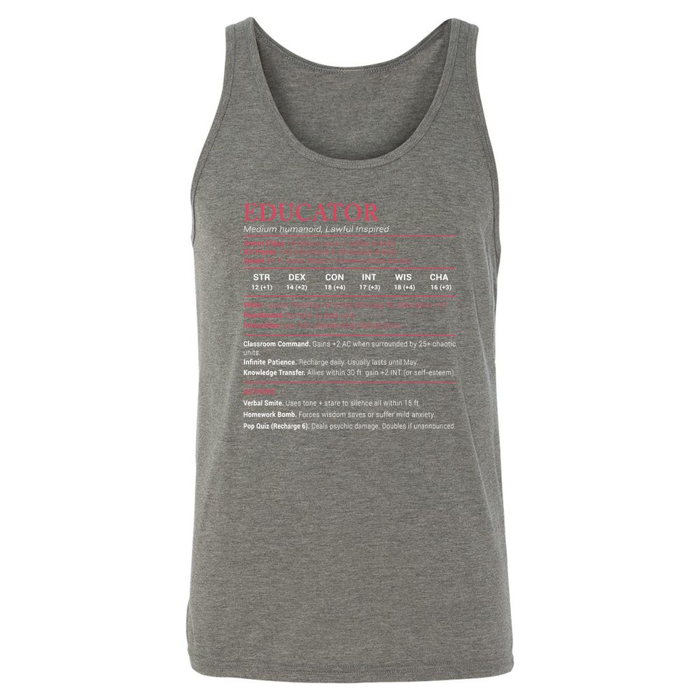 Educator Stats Unisex Jersey Tank - Grey Triblend - 8