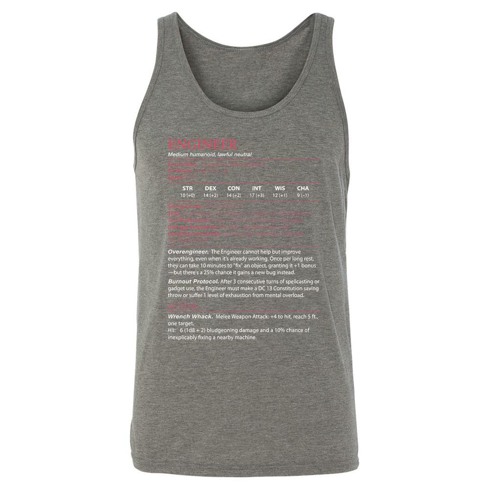 Engineer Stats Unisex Jersey Tank - Grey Triblend - 8