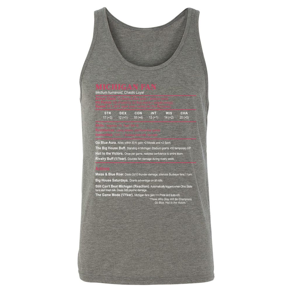 MICHIGAN FAN Unisex Jersey Tank - Grey Triblend - 8