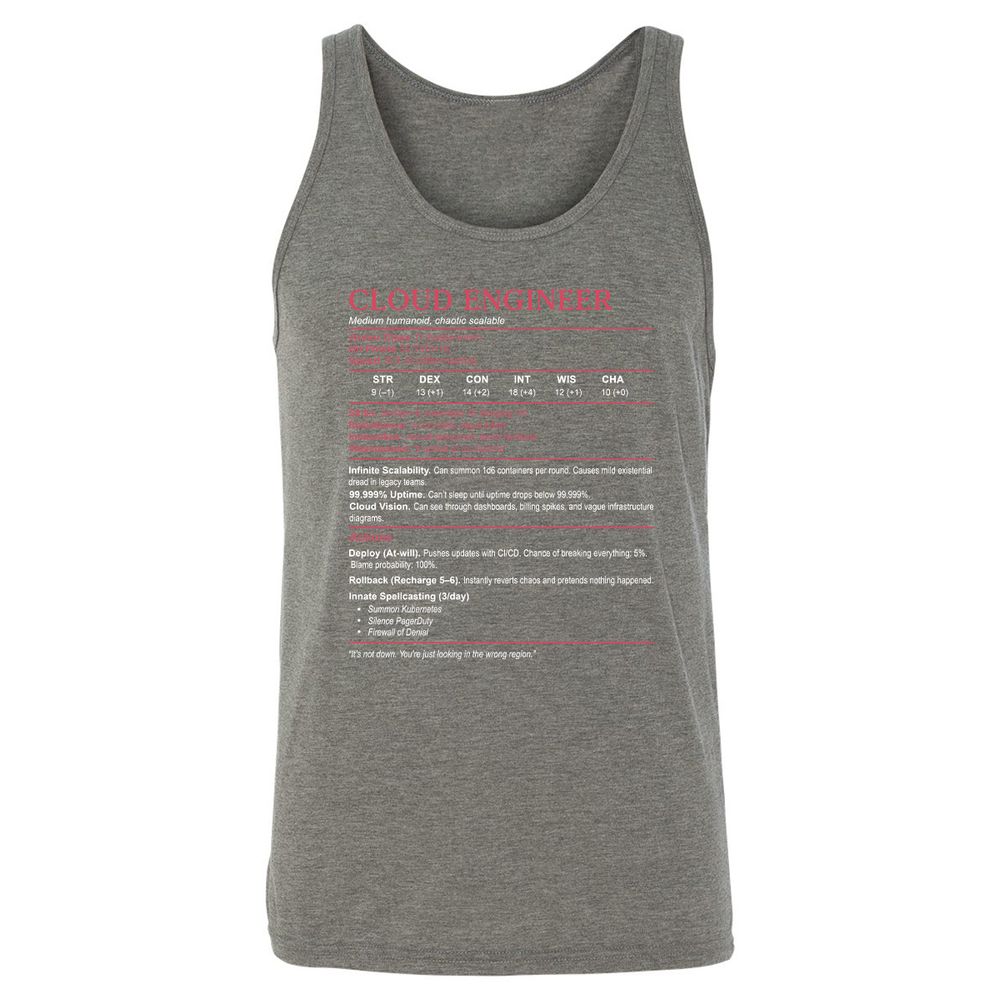 Cloud Engineer Stats Unisex Jersey Tank - Grey Triblend - 8