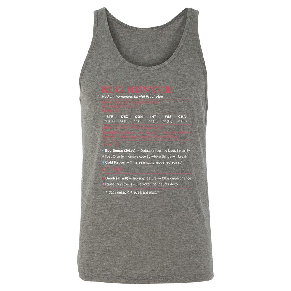Tester Stats (Bug Hunter) Unisex Jersey Tank - Grey Triblend - 8