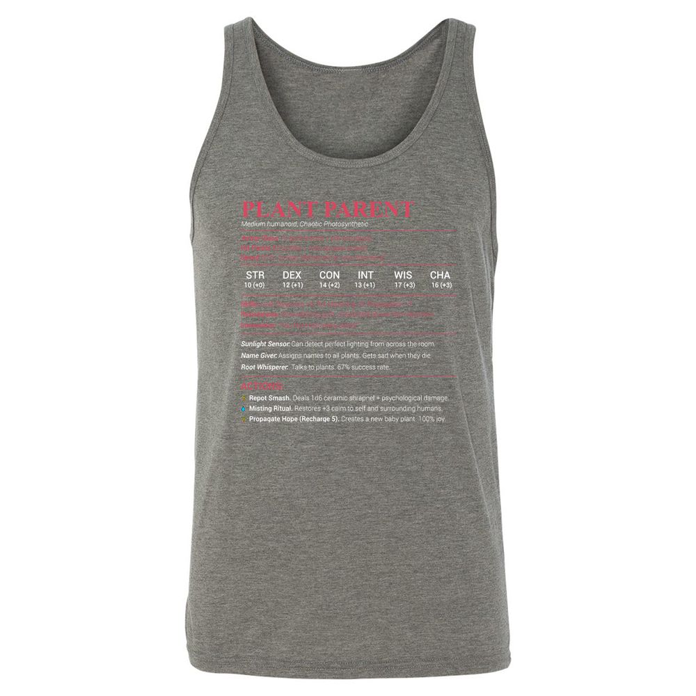 Plant Parent Stats Unisex Jersey Tank - Grey Triblend - 8