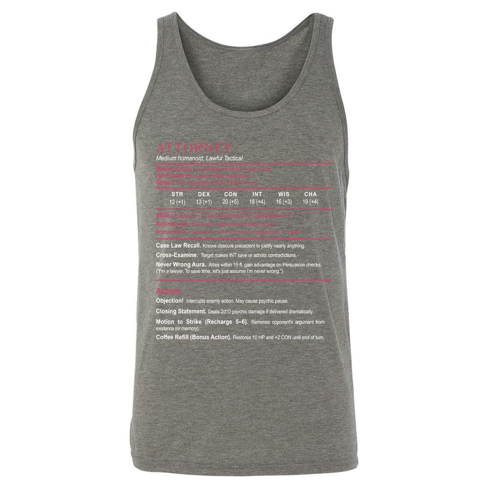 Attorney Unisex Jersey Tank - Grey Triblend - 8