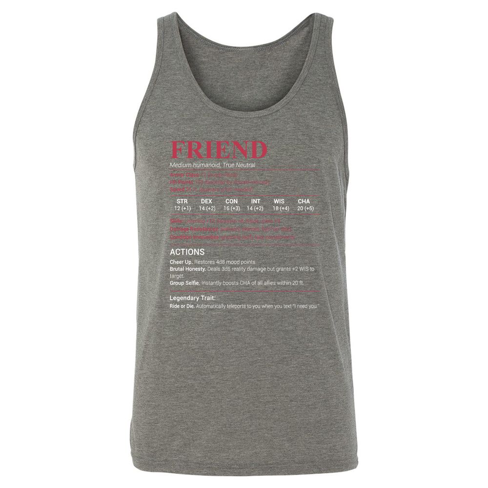 Friend Stats Unisex Jersey Tank - Grey Triblend - 8