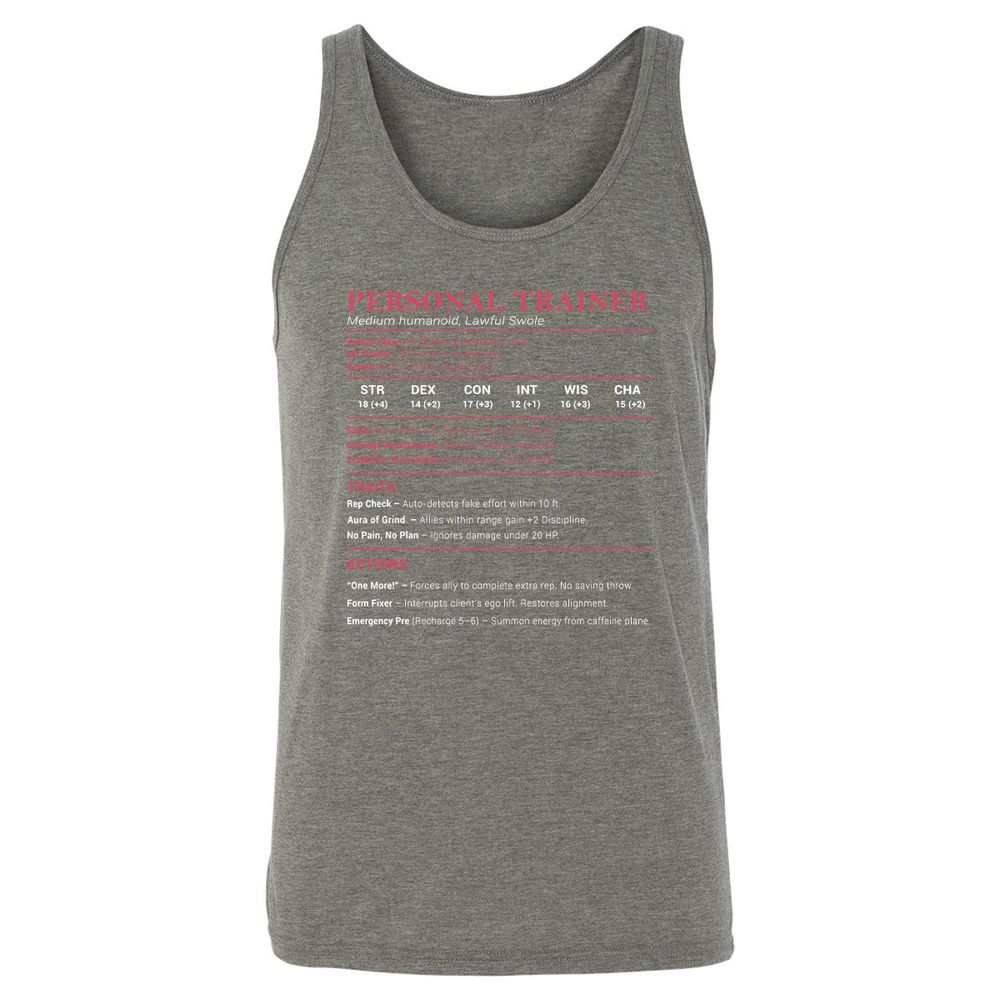 Personal Trainer PT Stats Unisex Jersey Tank - Grey Triblend - 8
