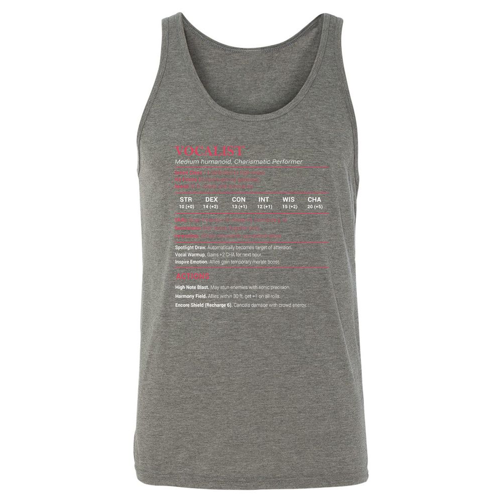 Vocalist Stats Unisex Jersey Tank - Grey Triblend - 8