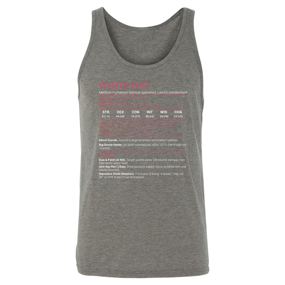 White Hat Stats Unisex Jersey Tank - Grey Triblend - 8