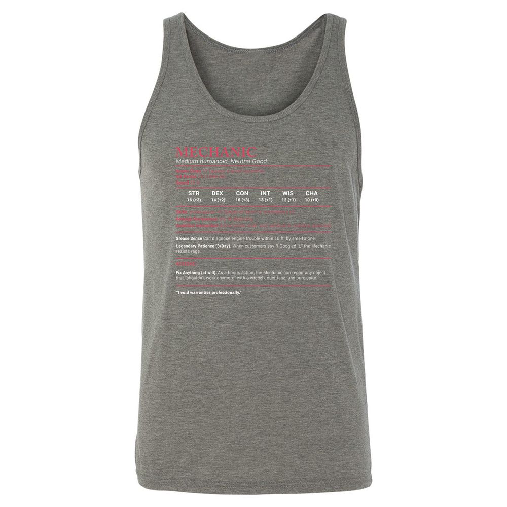 Mechanic Stats Unisex Jersey Tank - Grey Triblend - 8