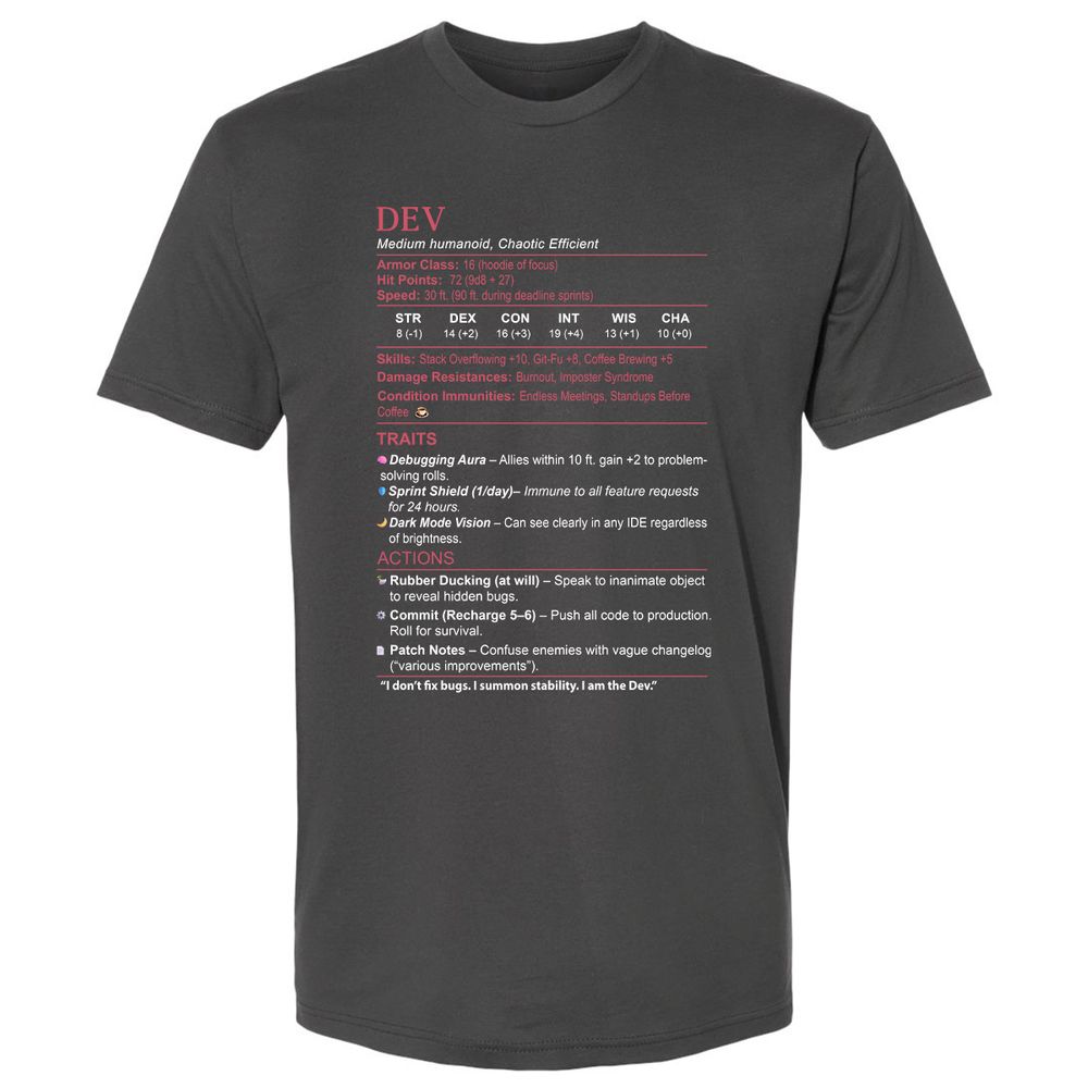 DEV Stats Premium Unisex T-Shirt - Heavy Metal - 8