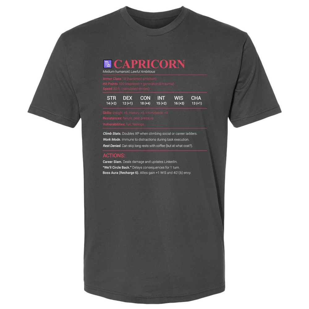 Capricorn Stats Premium Unisex T-Shirt - Heavy Metal - 8