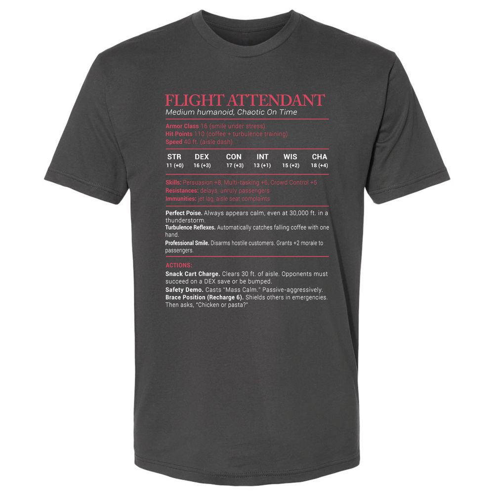 Flight Attendant Stats Premium Unisex T-Shirt - Heavy Metal - 8
