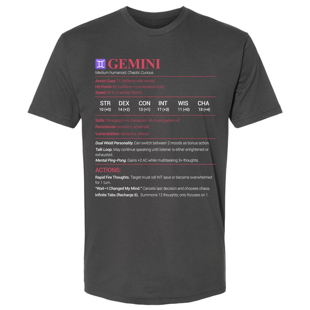 Gemini Stats Premium Unisex T-Shirt - Heavy Metal - 8