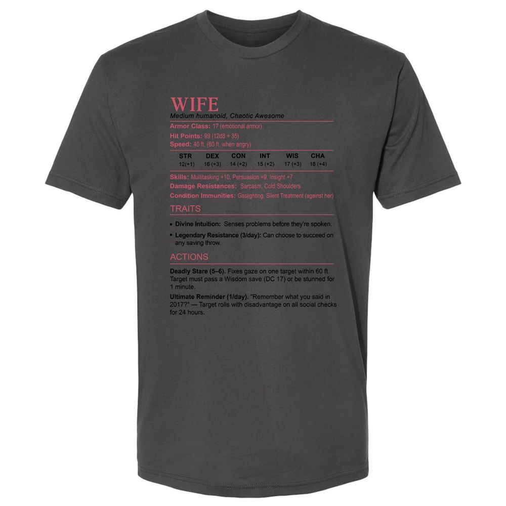Wife Stats 2 Premium Unisex T-Shirt - Heavy Metal - 8