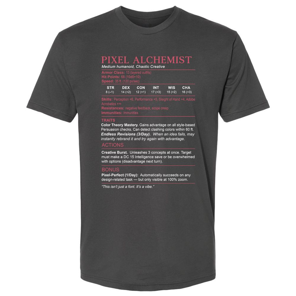 Designer Stats (Pixel Alchemist) Premium Unisex T-Shirt - Heavy Metal - 8