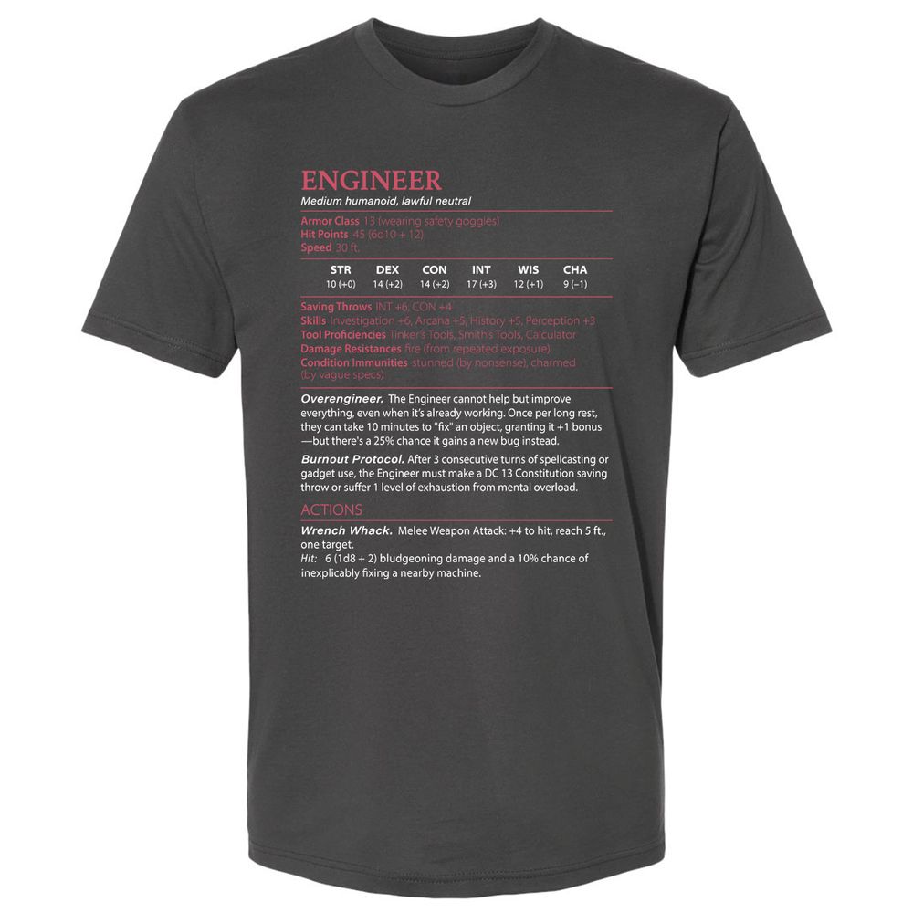 Engineer Stats Premium Unisex T-Shirt - Heavy Metal - 8