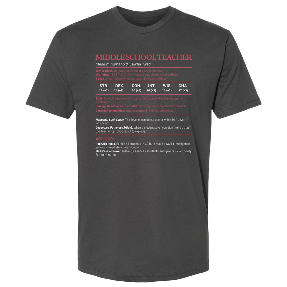 Middle School Teacher Stats Premium Unisex T-Shirt - Heavy Metal - 8