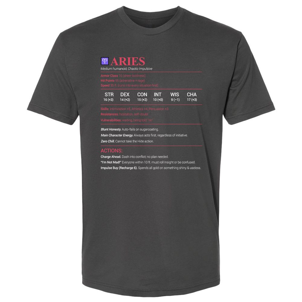 Aries Stats Premium Unisex T-Shirt - Heavy Metal - 8
