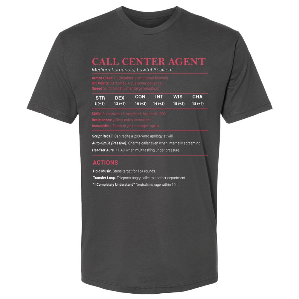 Call Center Agent Stats Premium Unisex T-Shirt - Heavy Metal - 8