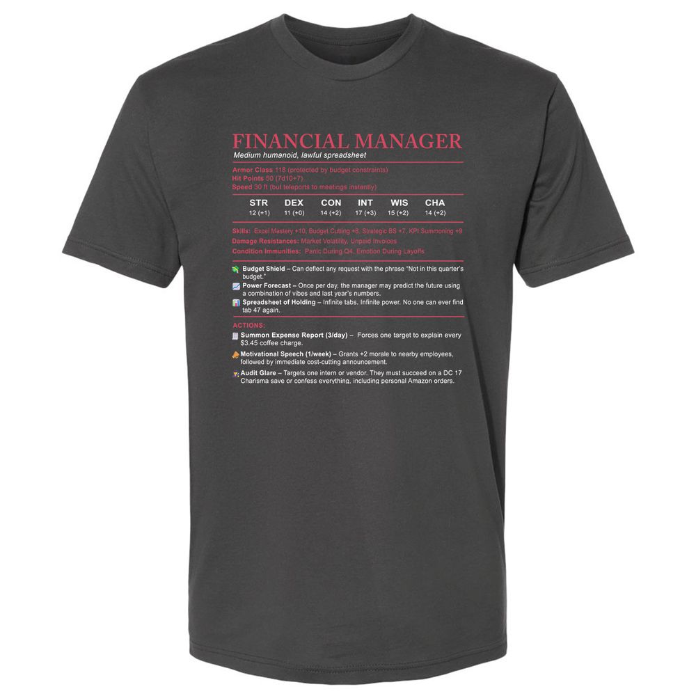 Financial Manager Stats Premium Unisex T-Shirt - Heavy Metal - 8
