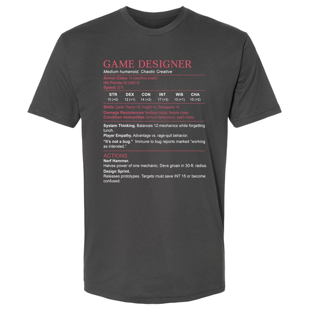 Game Designer Stats Premium Unisex T-Shirt - Heavy Metal - 8