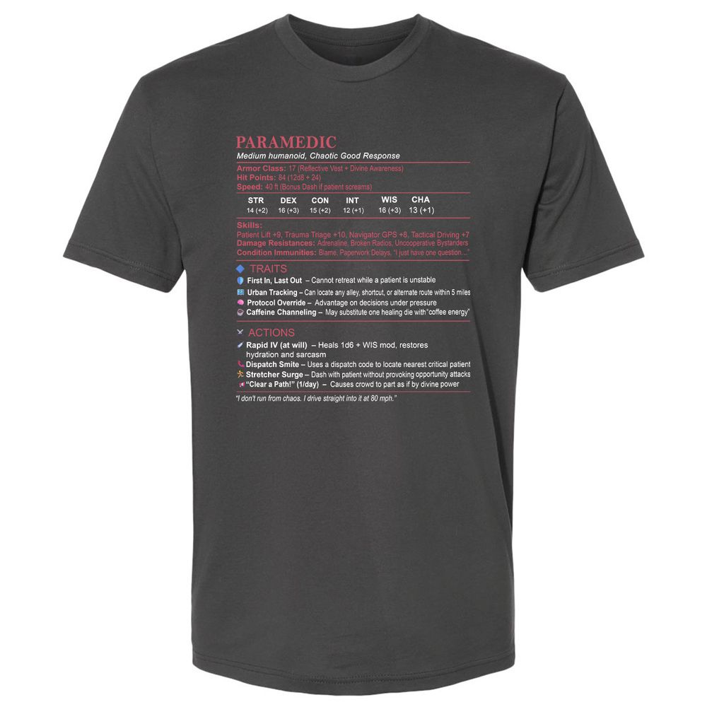 Paramedic Stats Premium Unisex T-Shirt - Heavy Metal - 8