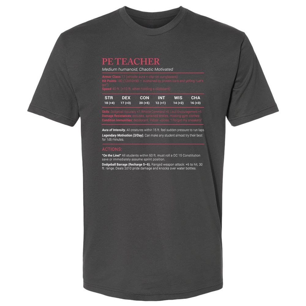 PE Teacher Stats Premium Unisex T-Shirt - Heavy Metal - 8