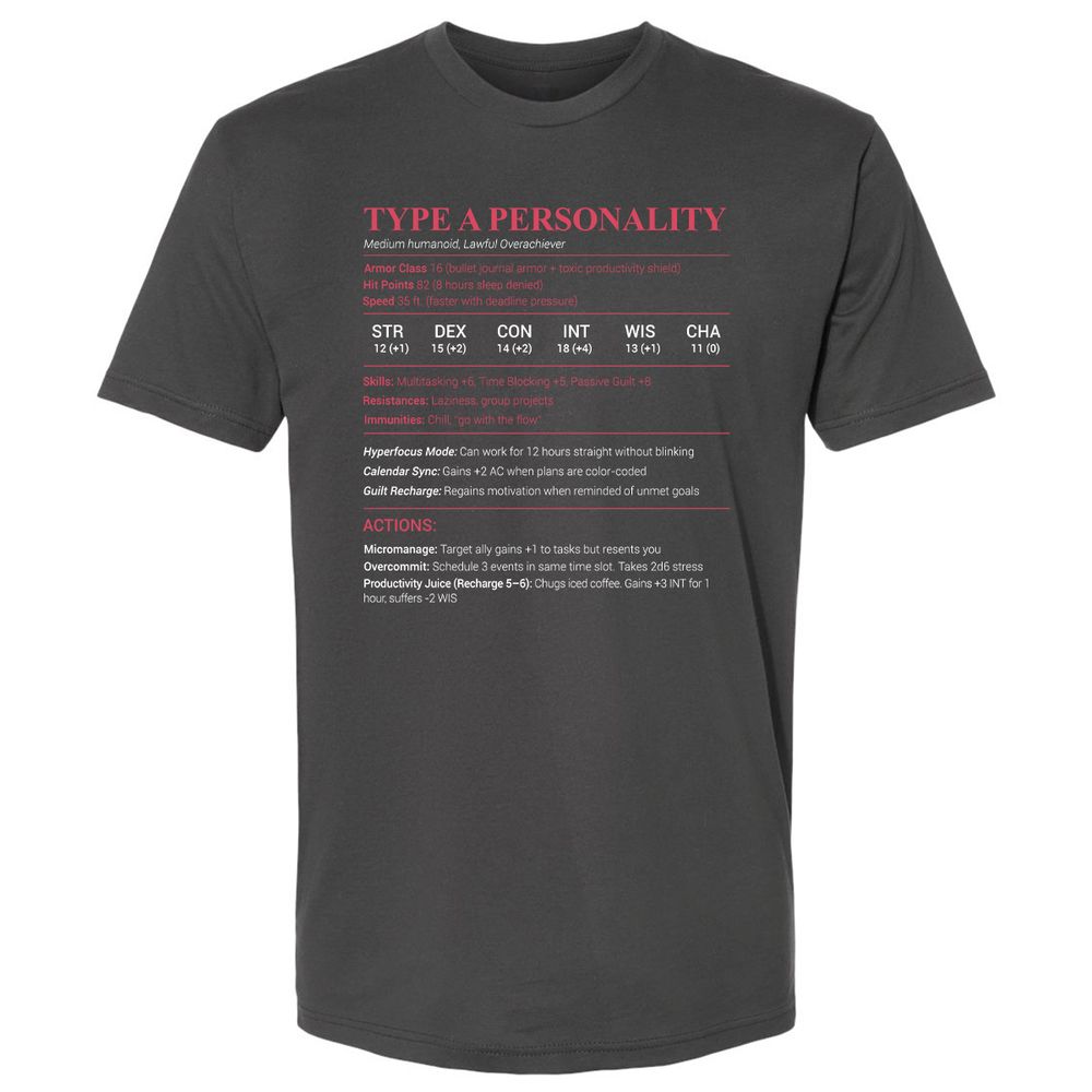 Type A Stats Premium Unisex T-Shirt - Heavy Metal - 8