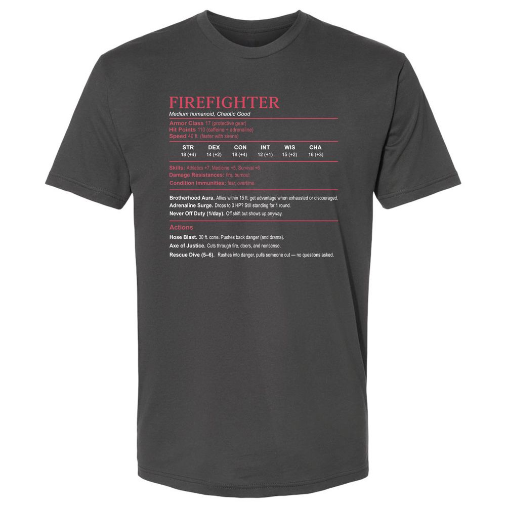 Firefighter Stats Premium Unisex T-Shirt - Heavy Metal - 8